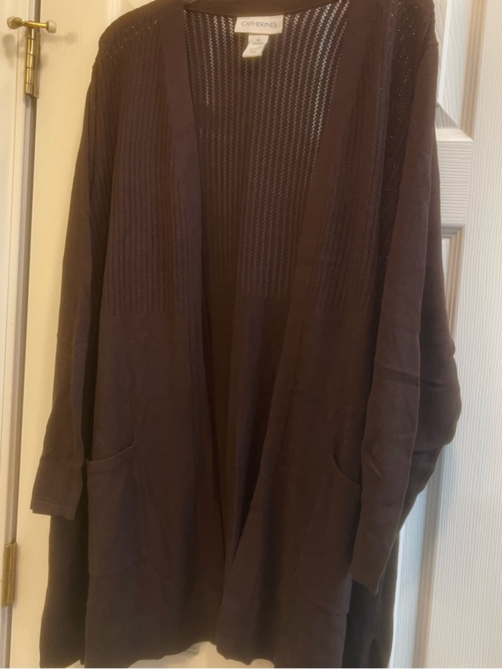 Catherines Open-Front Long Cardigan - Brown. (114)